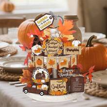 Thanksgiving Tiered Tray Decor Set 15Pcs Wooden Fall Table Signs For Home Office Party Decor - Multicolor - View 1
