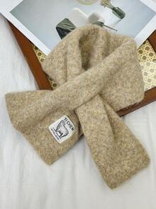 1 件儿童简约百搭颈部保暖针织围巾，男女通用厚款保暖十字交叉围巾，适合秋冬季