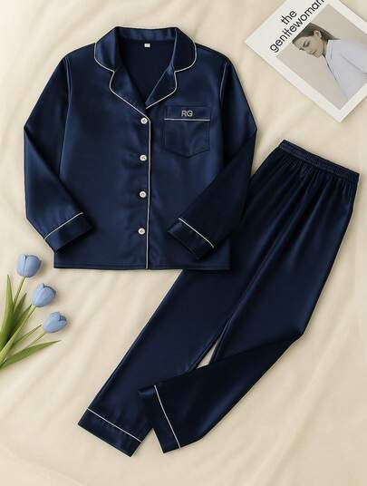 Conjunto Pijama De Mujer Satin 2 Piezas Fresca Y Comoda