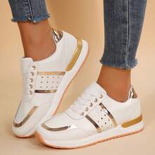 Travel Womens Casual Sport Round Toe Colorblock Design Non Slip Sole Spring Fall Chunky Shoes Tennis Shoes Sneakers Outdoor Office Work Walking - trắng - Xem 6