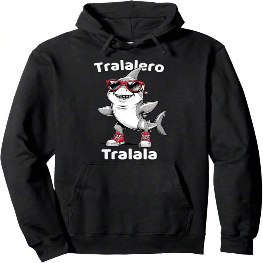 Tralalero Tralala Funny Shark Sneaker-Wearing Meme Gen Alpha Pullover Hoodie - 黑12 - 查看 1