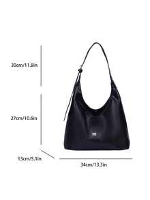 时尚大容量女士单肩托特包，设计感十足 - 黑色 - 查看 2