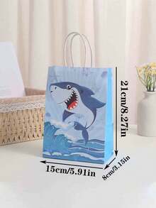 6 piezas/12 piezas Bolsas de regalo de fiesta de tiburón, bolsas de regalo de fiesta de cumpleaños de tiburón azul con asas retorcidas, suministros para fiesta de tiburón, decoraciones de baby shower de océano de verano