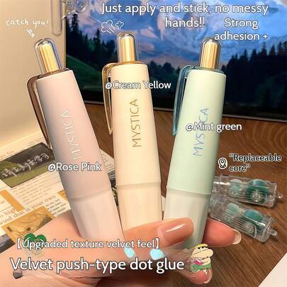 Presiona el punto para dispensar el pegamento, cinta adhesiva doble cara reemplazable, cinta portátil de alto valor para estudiantes, una cinta como cinta correctora, que se puede aplicar a la superficie y es pegajosa, con una fuerza adhesiva fuerte y fácil de usar, adecuada para cuadernos de estudiantes y oficinistas, fácil de transportar y no ensucia las manos.