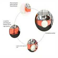 不锈钢宠物碗，适用于猫狗，防溢悬挂设计固定在笼子上，单碗用于盛放食物/水，不锈钢材质，易于安装和拆卸，防止泄漏和地板脏乱，适用于笼养宠物，适合中小型猫狗