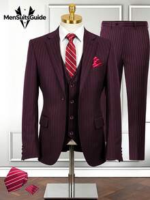 Men's Slim Fit Suits Tuxedos Double Breasted Multicolor Blazer Vest And Pants With Tie  Brooch And Pocket Square, Prom Suits For Men Wedding Grooms - Màu Đỏ Sâu - Xem 15