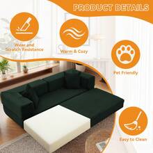7 Candy Solid Colors Convertible Sleeper Sofa Bed With Pillow, 4-In-1 Corduroy Folding Mattress Couch With Fixed-Shape Frame, Futon Fold Out Floor Sofa Cama Lounge Couch For Living Room Bedroom Studio - 墨綠色 - 查看 7