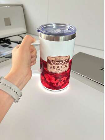 1pc Stainless Steel Insulated Office Cup With Handle, Creative Portable Office Beer Mug, Double-Layer Thermal Insulation Anti-Drop With Lid