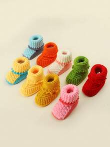 1 Pair Hand-Knitted Solid Color Infant Socks, Warm For Newborn Babies In Autumn/Winter