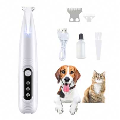 1 peça, aparador de pelos de animais de estimação com luz LED - Kit de higiene ultra silencioso com lâmina de cerâmica à prova d'água e recarregável para cães e gatos pequenos - Aparador de patas, orelhas e rosto com lâminas de reposição, ferramenta de beleza diária, uso diário