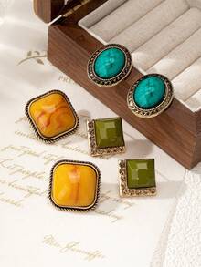 1 set cercei încrustați cu strasuri geometrice în stil boem, set de cercei eleganți și versatili pentru femei