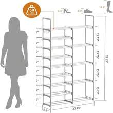 9 Tiers White Shoe Rack Organizer For Closet Shoe Storage 30-35 Pairs Metal Shoe Rack For Garage For Entryway Stackable Shoe Shelf Durable Pipes With Plastic Connectors,21220230