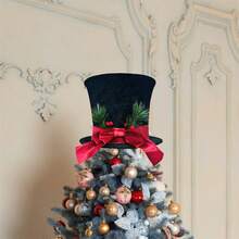 Christmas Tree Topper Hat Decorative Bow Top Hat Christmas Tree Decoration For Holiday Home Decor - Black - View 3