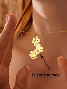1pc Can Be Customized Engraved Multiple Cat Paw Name Necklace, Stainless Steel Jewelry, Custom Necklace, Women's Necklace, Name Necklace, Gold Necklace And Silver Necklace, Customizable Things, Personal Decorations, Cat Nameplate Necklace, Commemorative Items For Pet Lovers, Suitable For Halloween, Christmas, Birthday Gifts, Anniversary Gifts For Yourself And Family, Friends Or Pet Lovers Personalized Gifts