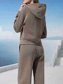 CAMEL CROWN 女士休闲运动服春季夹克开衫连帽跑步上衣健身服瑜伽服 - 木質棕 - 查看 4