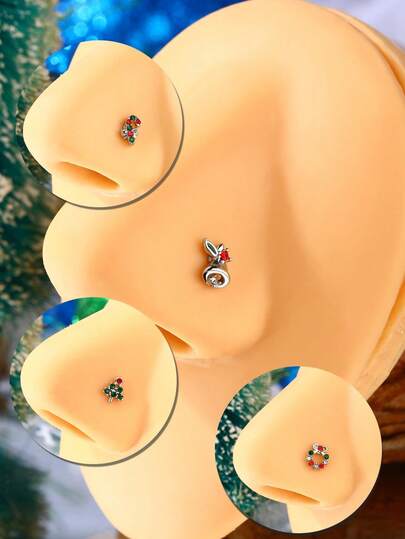 2-4Pcs Nose Rings Stud 20g Christmas L Shaped Nose Stud 316L Stainless Steel Nose Piercing Jewelry For Women Men