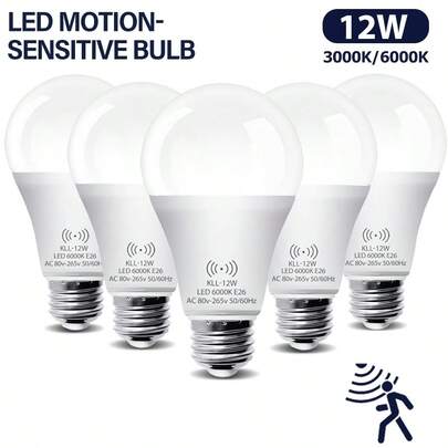 A21 Dusk To Dawn Sensor LED Light Bulb, 12W, Precise Radar Sensor, Anti-Interference, Smart Delay-Off Function, Auto-Off When No One, 12W High Brightness, Replaces 60W Traditional Bulb, Flicker-Free, Eye-Care , Warm White 3000K And Daylight 6000K Options, E26/E27 Base, 10,000 Hours Lifespan, Suitable For Laundry Room, Basement, Hallway, Closet, 5-Pack