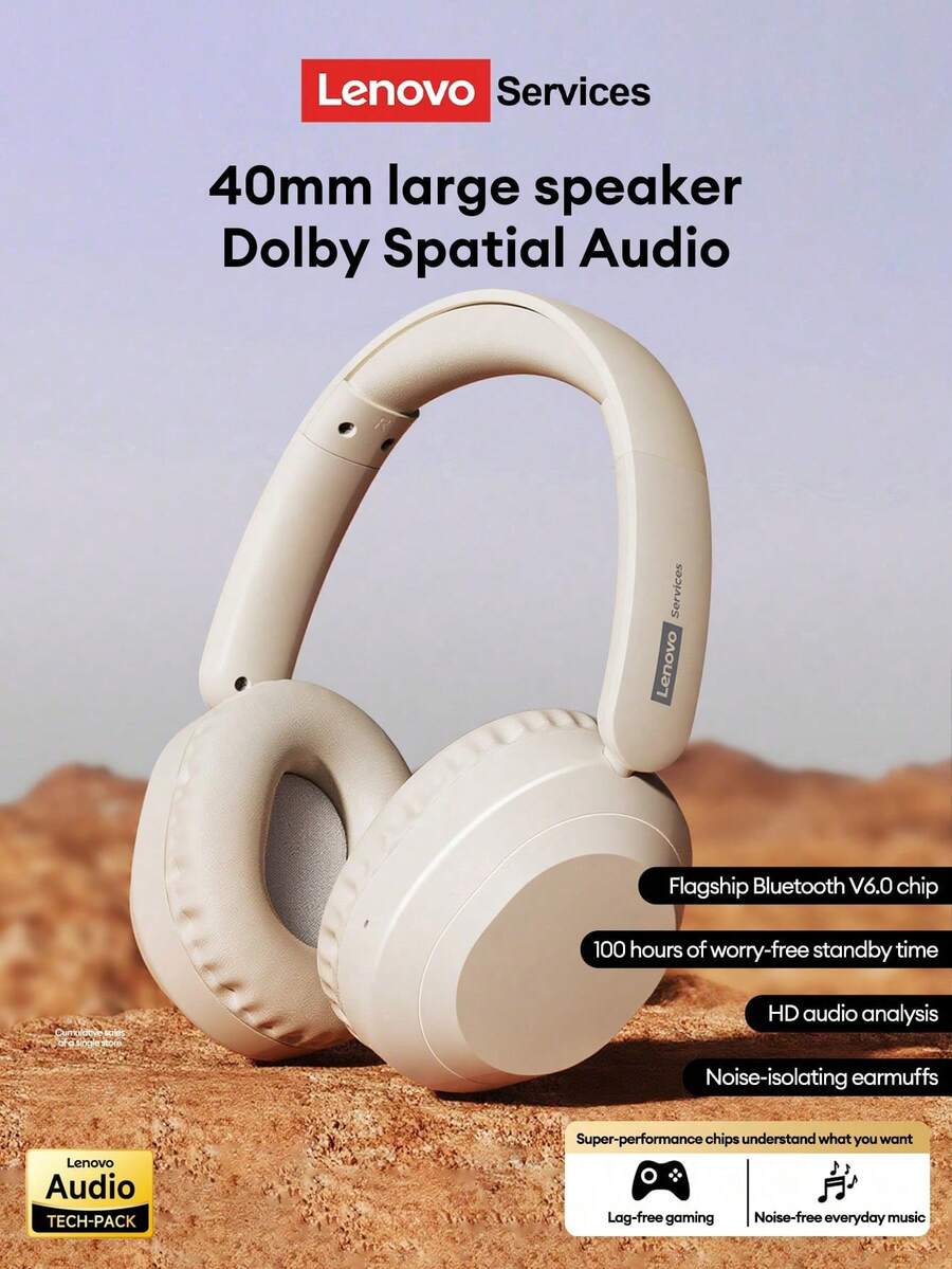 Lenovo LE601 Minimalist Bluetooth Headphones With Large Diaphragm, Deep Bass, Surround Sound, High-Quality Audio, Comfortable Fit, AI Smart Physical Noise Cancellation, Gaming, Sports, Music, Long Battery Life, Compatible With Smartphones And Computers - 彩色 - 查看 1
