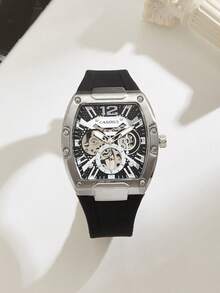 CASIRUI 1 件自动机械男士腕表，硅胶表带，镂空表盘，经典时尚，礼物