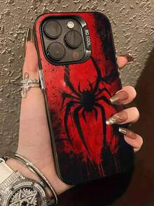 1 carcasă de telefon rezistentă la șocuri IMD, cu grafică păianjen roșu închis, pictată colorat, argintie, potrivită pentru iPhone 16, 15, 14, 13, 12, 11 Pro Max