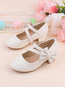 Sapatos de daminha de honra para casamento, festa, feriado, adequados para bebês, meninas pequenas e grandes, sapatilhas brancas clássicas, confortáveis e versáteis com laço, vestido formal, recital, balé, sapatos de princesa - Branco - Ver 3