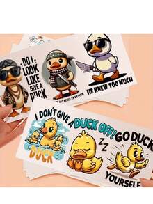 5pcs, Duck UV DTF Transfer Stickers, Glass/Drink Stickers For 16 Oz Cups, Self-Adhesive Cartoon Duck Graphics, Plastic Crystal Decorations, Cartoon Themed Decorative Stickers For DIY