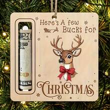 5/1 pièce Décoration d'arbre de Noël en bois - Sac à argent de Père Noël et de renne pour arbre de Noël avec fente pour l'argent, ornement suspendu pour la décoration de l'arbre de Noël, la décoration de la maison, la fête de Noël, l'événement de Noël, l'ornement thématique de Noël, la décoration de fête de Noël, Joyeux Noël, cadeau de Noël, décoration de Noël, cadeau pour les amis et la famille