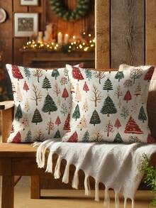 4pcs/2pcs Christmas Pillow Covers - Christmas Tree Pattern Cushion Covers, 18x18 Inches | With Zipper Closure | Polyester Material | For Living Room, Room Decoration, Sofa And Bedroom (Filling Not Included) Great For Christmas Decorations, Christmas Party, Christmas Home Decor Christmas Decorations Home