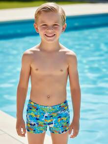 Children's Boxer Shorts Summer Printed Beach Pool Boys Boxer Shorts - Light Blue - View 8