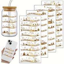 4pcs Golden German Positive Quote Stickers Theme Rub On Transfer Stickers Decals Set - Motivational Sayings Transfer Paper For Furniture, Glass, Easy Apply DIY Home & Life Inspired - Multicolor - View 6