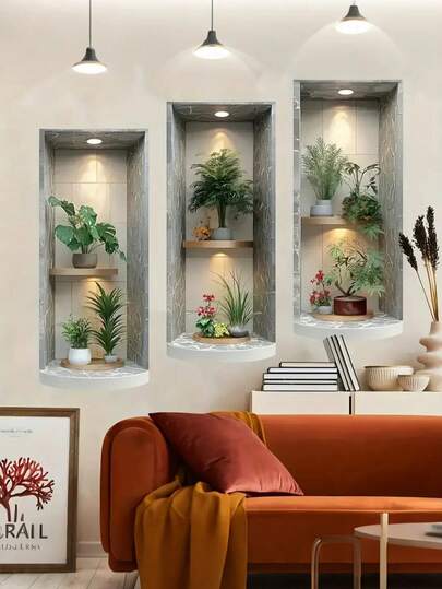 1-3pcs New Simulation Potted Green Plants Opaque Frameless Painting Decorative Wall Stickers,Waterproof Decal Stickers,PVC Stickers,Easy To Paste And Remove,For Home Decoration,Bathroom Decoration,Room Stuff,Living Room Decor,Dressing Room Decor,Office,Cloakroom Decor,Study Room Decor,And Other Areas Decor