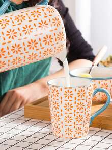 1 cană ceramică sub glazură pictată manual - design minimalist și retro, cană de cafea de mare capacitate, ideală pentru cupluri sau pentru uz zilnic