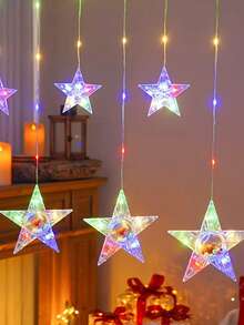 1 pièce Rideau lumineux en forme d'étoile de Noël, guirlande lumineuse à LED - étoile suspendue, options blanc chaud et multicolore, guirlandes de fées sans fil, alimentées par batterie pour intérieur/extérieur, lampe suspendue, convient pour fenêtres, cheminée, décoration de fête, décoration de Noël, pièces, décoration de salon, décoration de Noël, décoration de pièce, hiver