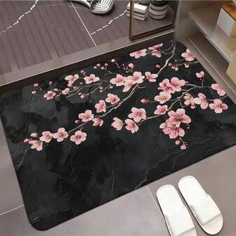 1pc Microfiber Doormat With Sakura Tree Branch Print Pattern - Bathroom Rug, Bedroom Rug, Entryway Rug, Suitable For Home Decor, RV Entrance Mat, Room Accessories, Living Room, Study, Bedside, Sofa, Balcony Christmas Decor Kitchen Rug