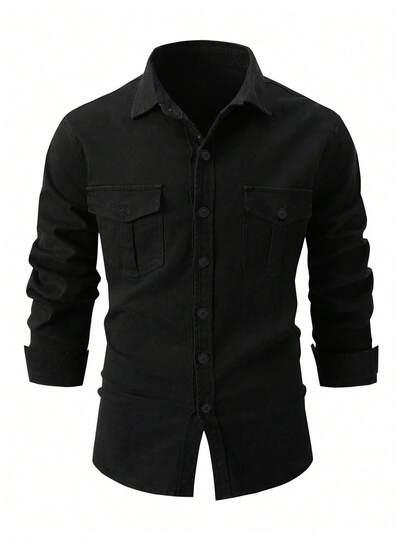 Camisa casual de manga larga con elástico para hombre, nueva para otoño/invierno, talla europea