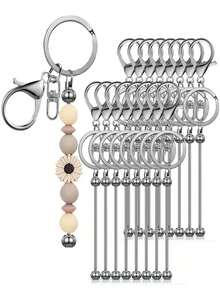 16pcs Blank Metal Beaded Keychain Pendant DIY Accessories Set, Suitable For Beaded Pendant Keychain Making, Jewelry Making Crafts - Keychain Accessory Kit - View 14