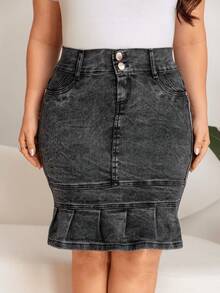 Saia Jeans Evangélica Feminina com lycra detalhe de listra