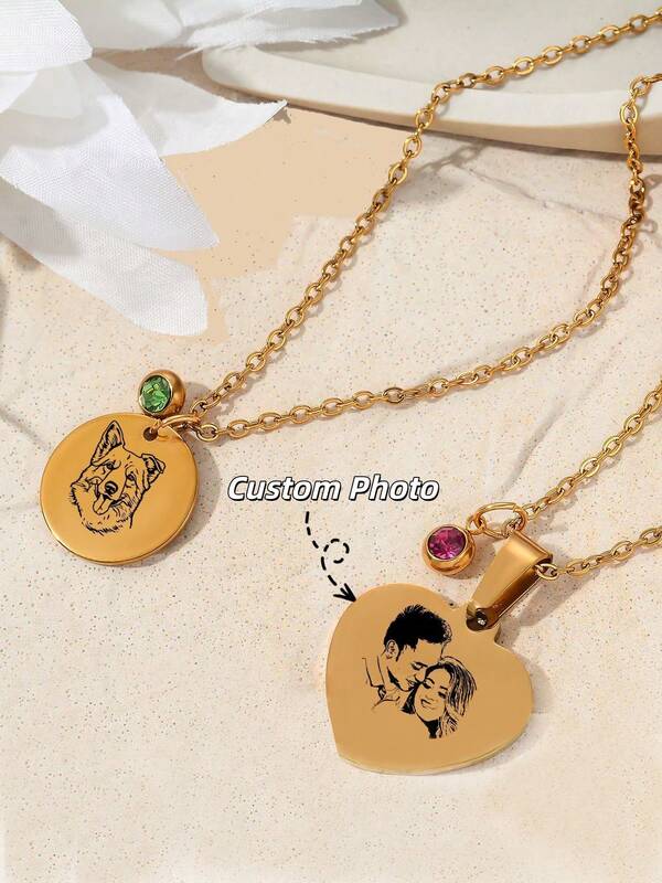 1pc Customized Minimalist Heart Pendant Necklace | Customized Photo & Birthstone Necklace | Portrait Memorial Necklace | Minimalist Charm Necklace For Women | Electroplated Customized Gift | Engraved Friendship Memorial Necklace | Minimalist Necklace To Commemorate Eternal Partner | Handmade Necklace | Customized Necklace | Anniversary Gift | Personalized Gift | Gift For Cat Mom | Gift For Girlfriend | Minimalist Necklace | Birthday Gift | Wedding/Anniversary Gift | Memorial Gift | Customized Photo Engraved Necklace