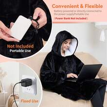 Wearable Heated Blanket Hoodie, USB Heated Oversized Hooded Blanket Adult 3 Heat Settings, Overheat Cozy Warm Heated Hoodie Blanket Sweatshirt Women With Sleeves & Pocket - Black - View 11