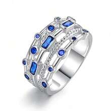 1 buc Inel Elegant la Modă cu Zirconiu Albastru, Inel cu Strasuri Multistrat cu Pietre Prețioase Verzi, Inel de Femei - Albastru regal - Vizualizare 10