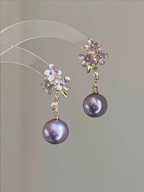 1 para ręcznie robionych, eleganckich, fioletowych klipsów do uszu z motywem kwiatowym, wyrafinowany design, odpowiednie do noszenia na co dzień, dojazdów do pracy, spotkań towarzyskich, imprez, randek