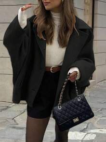 Manteau ample élégant pour femmes, col à revers, boutons devant, poches, couleur unie. Minimaliste et , pour l'automne/l'hiver