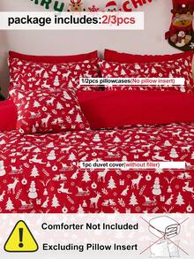 2/3pcs Red Christmas Elements Printed Duvet Cover Set, 1pc Duvet Cover+1/2pcs Pillowcase Without Filler(No Comforter), Soft And Breathable, Chic Christmas Decorative Bed Sprea Bed Cover For Bedroom Dorm Essentials, Oeko-Tex Certified