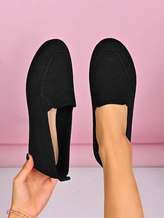 Mocasines planos de punta redonda en color negro para mujer, zapatos clásicos para la oficina/ir al trabajo
