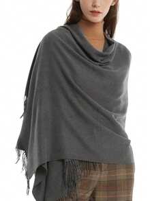 وشاح بوهيمي من البوليستر أحادي اللون، وشاح دافئ للخريف/الشتاء، مناسب للعروس والوصيفات والحفلات والفساتين