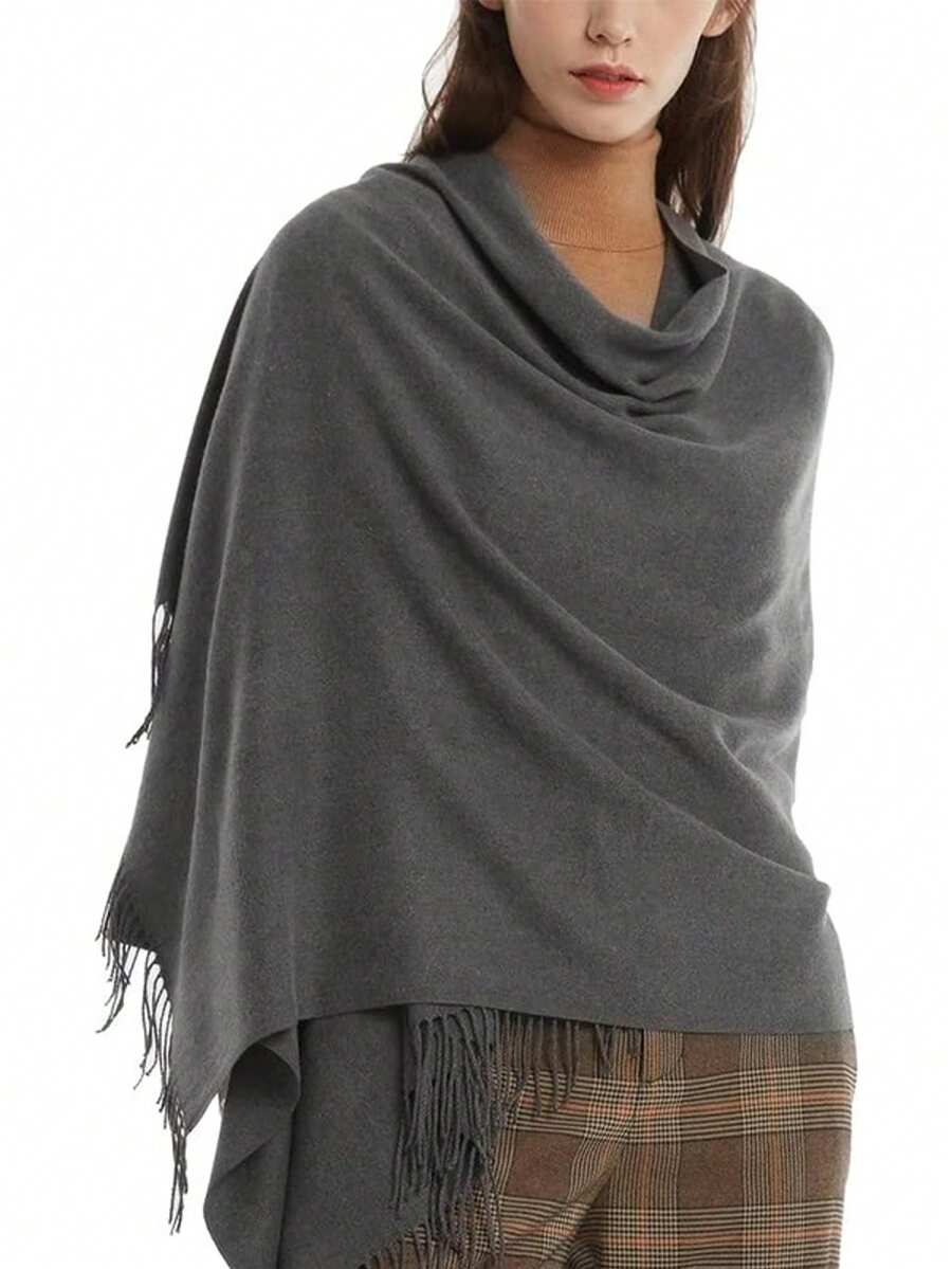 وشاح بوهيمي من البوليستر أحادي اللون، وشاح دافئ للخريف/الشتاء، مناسب للعروس والوصيفات والحفلات والفساتين