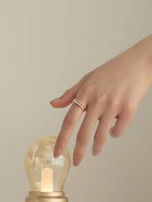 1pc Fashionable Minimalist Faux Pearl & Rhinestone Openable Metal Ring, Suitable For Women's Daily And Holiday Wear - Gold - View 7