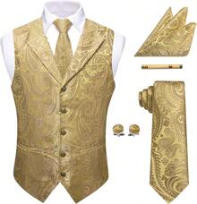 2025 Best Mens Victorian Vest Tie Set Silk Paisley Suit Vests Formal Waistcoat Gothic Steampunk Vest With Notched Lapels - 粉色 - 查看 8