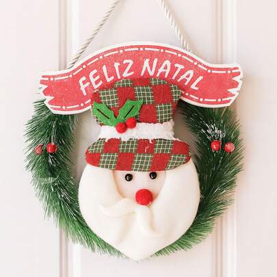 Enfeite De Natal Guirlanda Para Porta Com Boneco Papai Noel