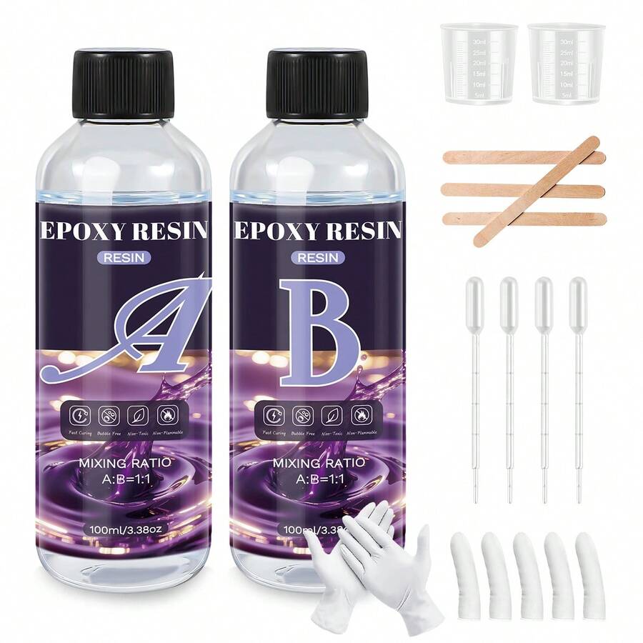 20ml/50ml/100ml 環氧樹脂 AB 膠,1:1 比例,含配件與工具,抗 UV、防黃變、快速固化 AB 膠,適用於手工 DIY 飾品製作與裝飾 - 環氧樹脂 - 查看 1